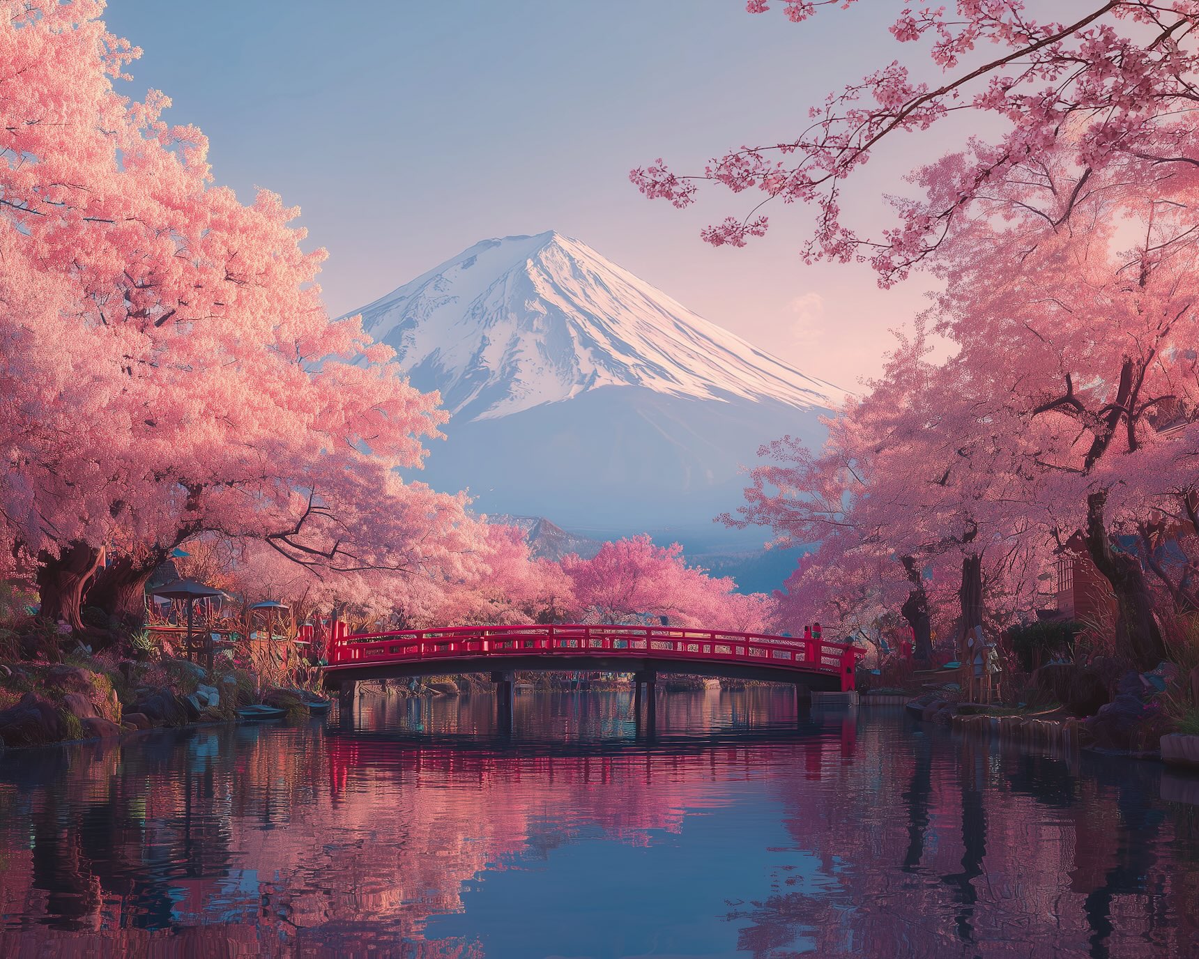 Beautiful Japan scenery with cherry blossoms and Mount Fuji
