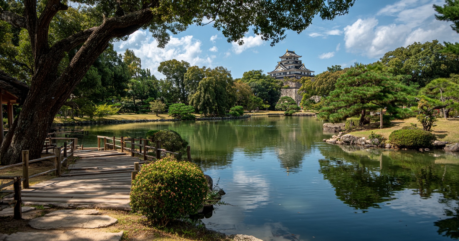 Koraku-en garden with Okayama Castle in background