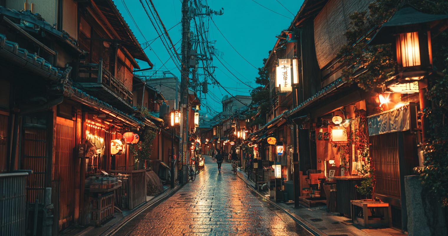Traditional Kyoto streets at twilight
