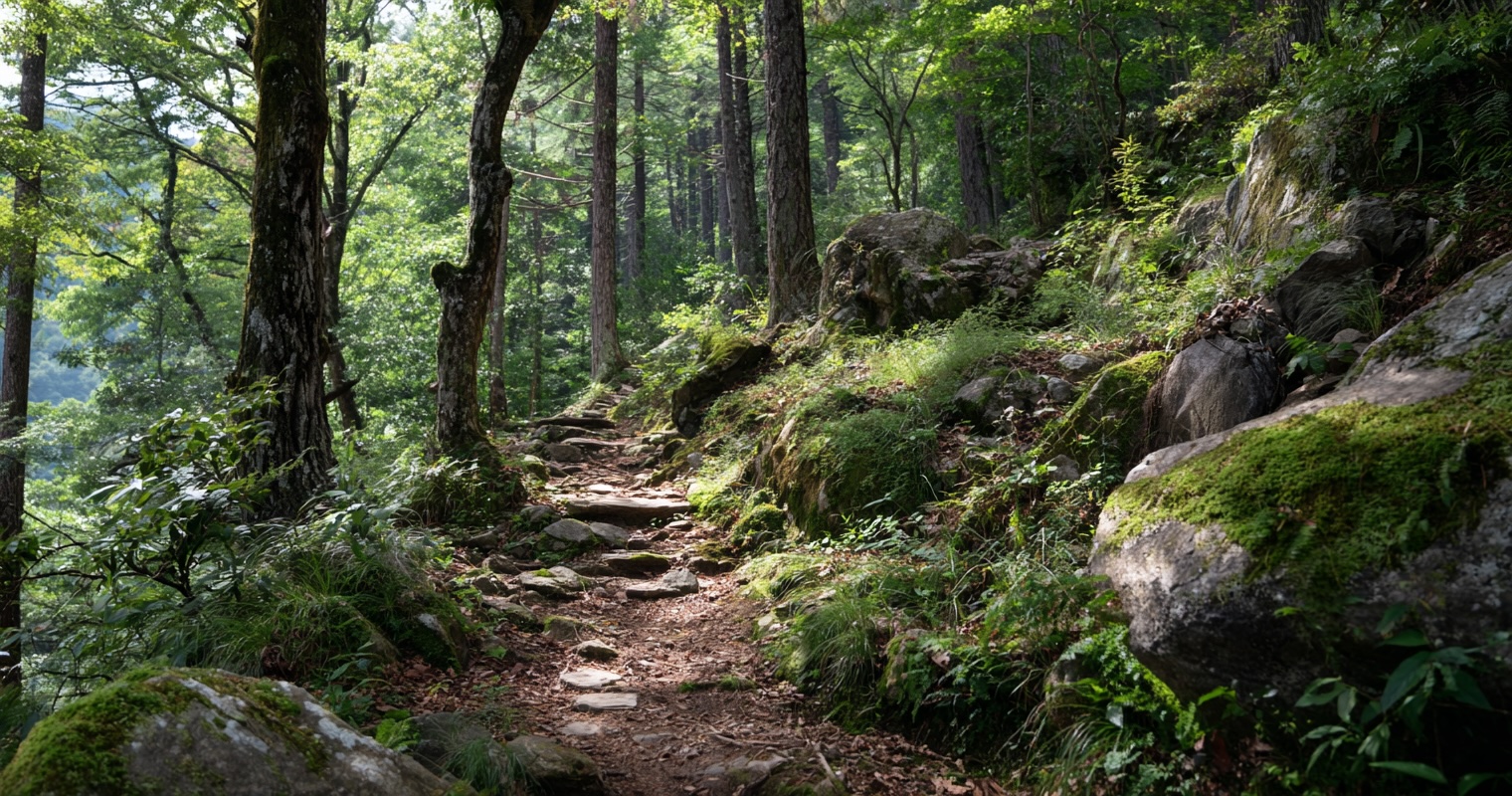 Mountain forest trail in Iga region